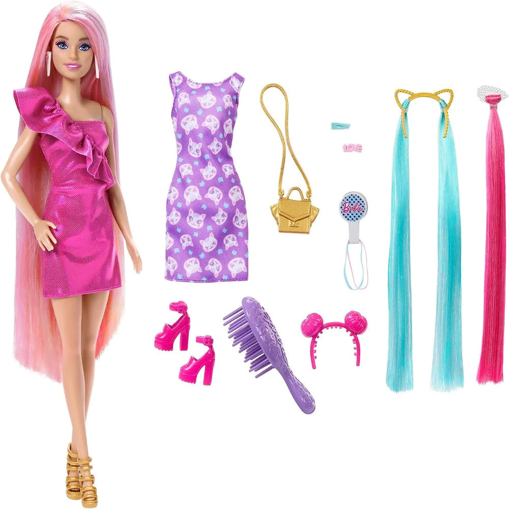 Buy Barbie Fun & Fancy Blonde Hair Doll with Extra-Long Colorful Hair and  Shimmery Pink Dress and 10 Hair and Fashion Play Accessories for Kids Ages  3+ Online at Best Price in