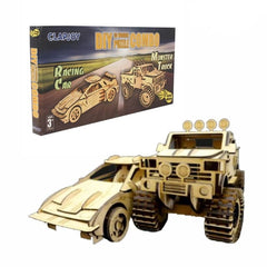 Clapjoy 3D Wooden Puzzle Monster Truck And Racing Car Combo For Kids Of Age 6 Years And Above