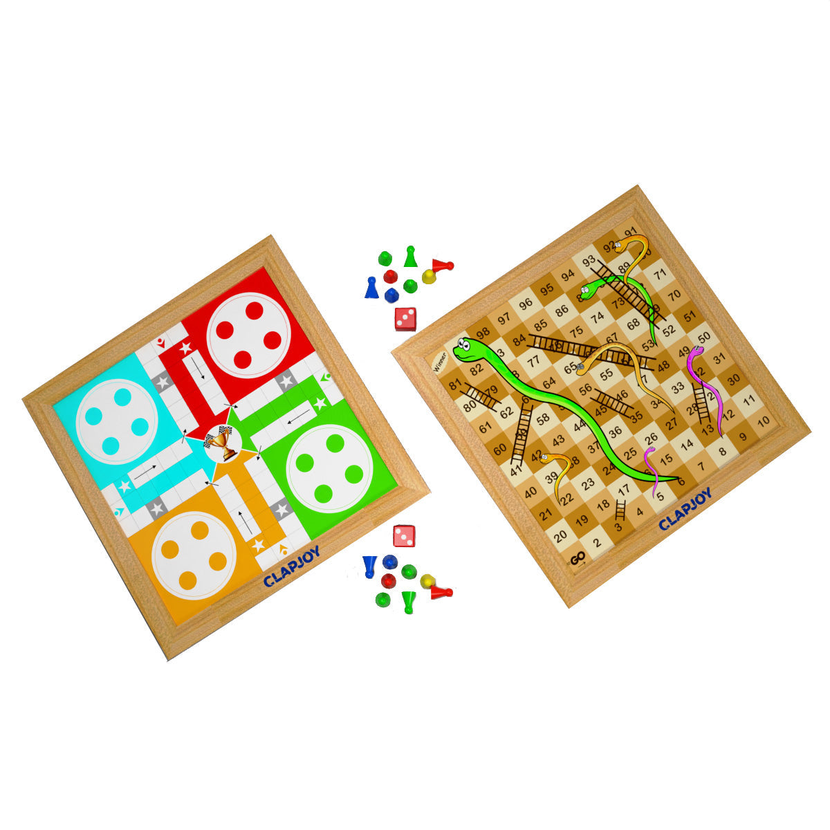 Clapjoy Wooden Ludo & Chess |Snake Ladder & Tic Tac Toe 4 In 1 Board Game For Kids & Adults