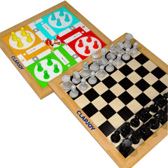 Clapjoy Wooden Ludo & Chess |Snake Ladder & Tic Tac Toe 4 In 1 Board Game For Kids & Adults