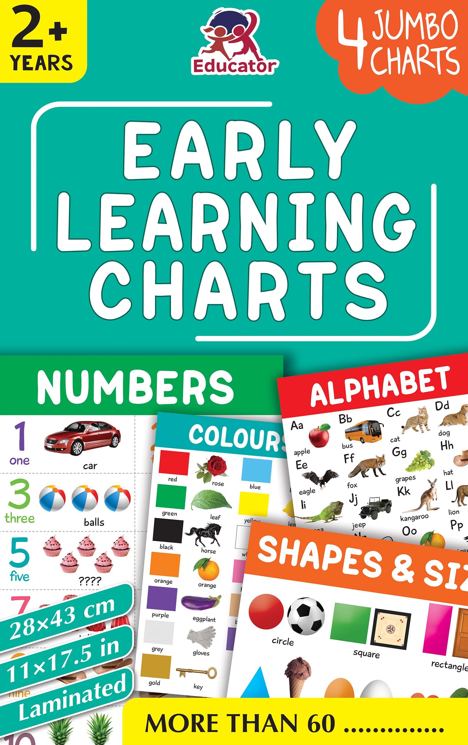 Pegasus Early Learning Charts - 4 Jumbo Charts for Kids