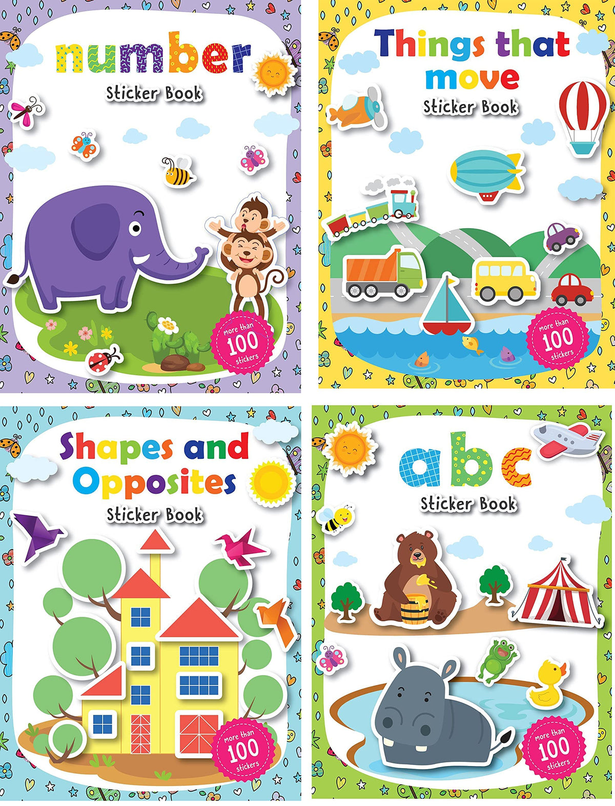 Pegasus Set of 4 Sticker Books - Number, ABC, Things that Move & Shapes and Opposites