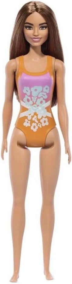 Barbie Beach Doll With Light Brown Hair Wearing Tropical Pink And Orange Swimsuit For Kids Ages 3+