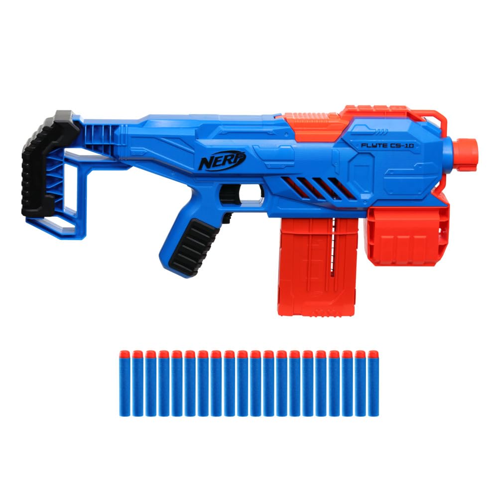 Nerf Alpha Strike Flyte CS-10 Motorised Blaster‚ 10-Dart Clip-Fed Blasting‚ 20 Official Nerf Elite Darts for Kids, Teens, Adults