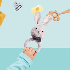 Clapjoy Baby Rattle 0-6 Months Montessori Sensory Toys For Babies, Handmade Crochet Bunny Ring Rattle Toy | Teething Toy |Toddler Play Toy Newborn Shower Gift For Infant Boys Girls 3 6 9 12 Months