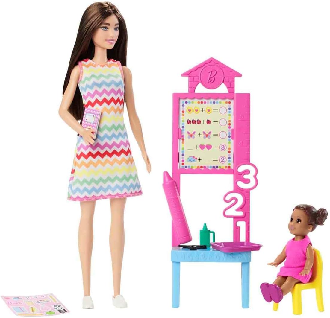 Barbie Teacher Doll With Brunette Fashion Doll, 1 Toddler Doll, & Teaching Accessories For Kids Ages 3+