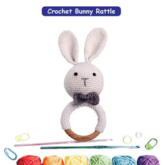 Clapjoy Baby Rattle 0-6 Months Montessori Sensory Toys For Babies, Handmade Crochet Bunny Ring Rattle Toy | Teething Toy |Toddler Play Toy Newborn Shower Gift For Infant Boys Girls 3 6 9 12 Months