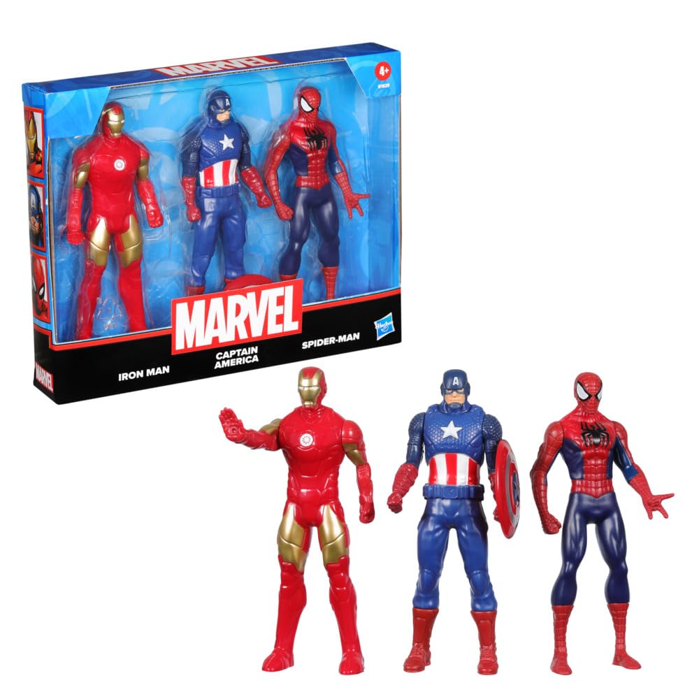 Marvel 6-Inch 3 Pack Set Including Iron Man, Captain America, and Spider-Man Action Figure, Super Hero Toys for Kids, Ages 4+