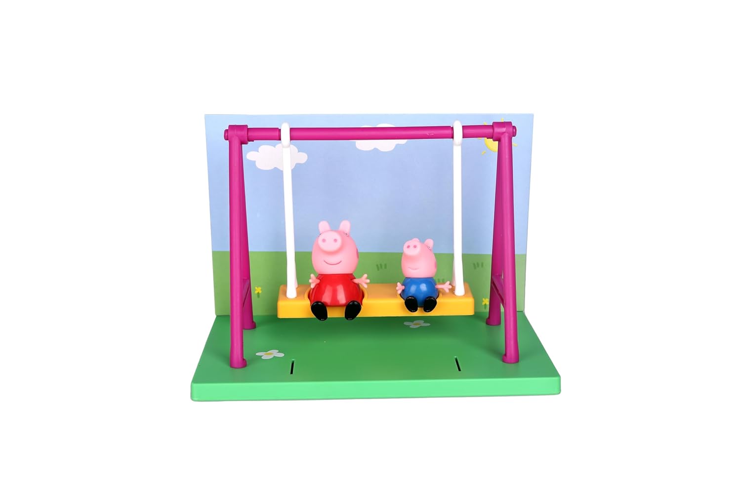 PEPPA PIG Playground Swing Themed Preschool Toy and George, Includes 2 poseable Figures, Playground Swing Accessory and Scene Cards, for Girls and Boys Ages 3 and up