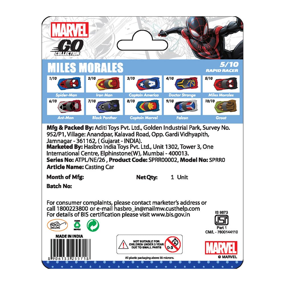 Marvel Go 1:64 Diecast Miles Morales Rapid Racer Toy Car for Collection for Ages 3 years and up