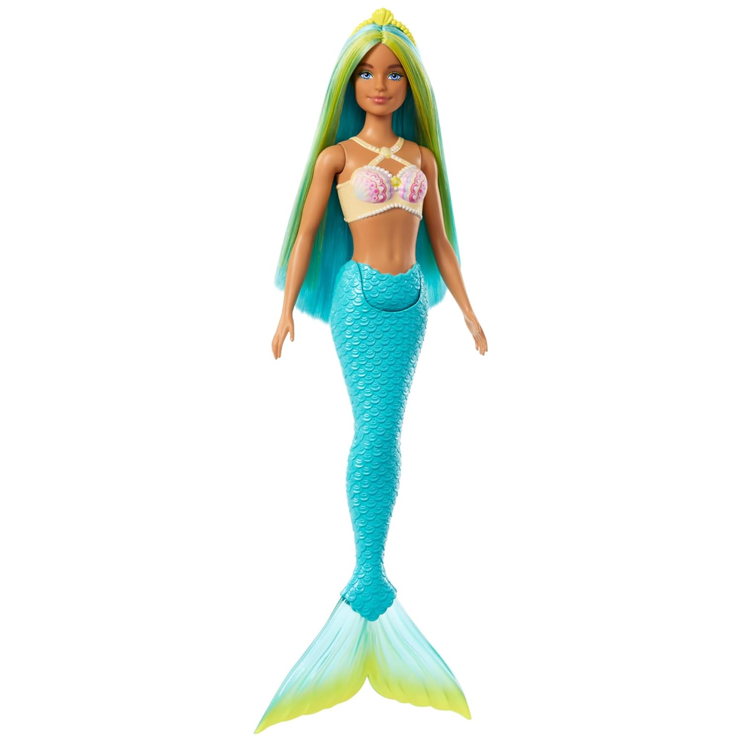 Barbie Mermaid Doll 1 with Fantasy Hair and Headband Accessories, Mermaid Toys with Shell-Inspired Bodices and Colorful Tails