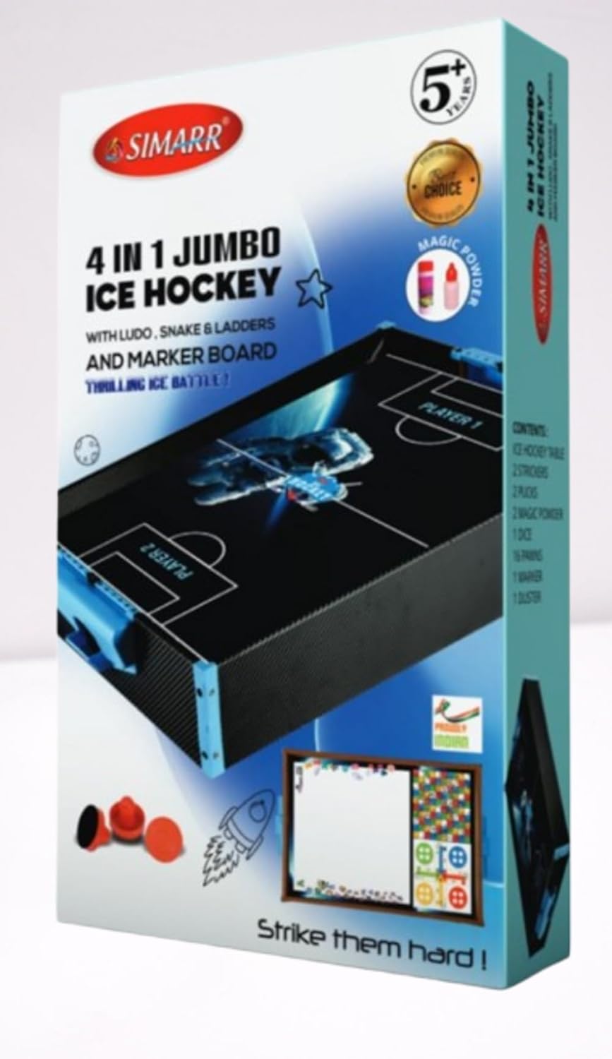 Simarr 4-in-1 Jumbo Ice-Hockey Game with Ludo Snakes & Ladder and Whiteboard For Kids Ages 5 Years and Up