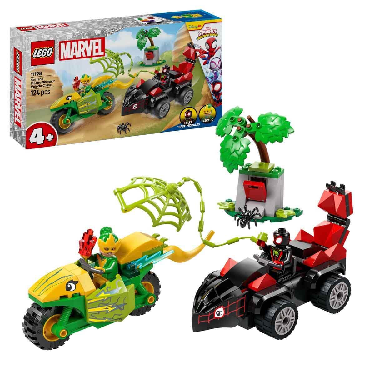 LEGO Marvel Spidey and His Amazing Friends Spin and Electro Dinosaur Vehicle Chase Building Kit For Ages 4+