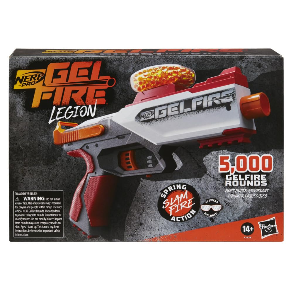 Nerf Pro Gelfire Legion Spring Action Blaster, 5000 Gelfire Rounds, 130 Round Hopper, Protective Eyewear, Slam Fire, Ages 14+