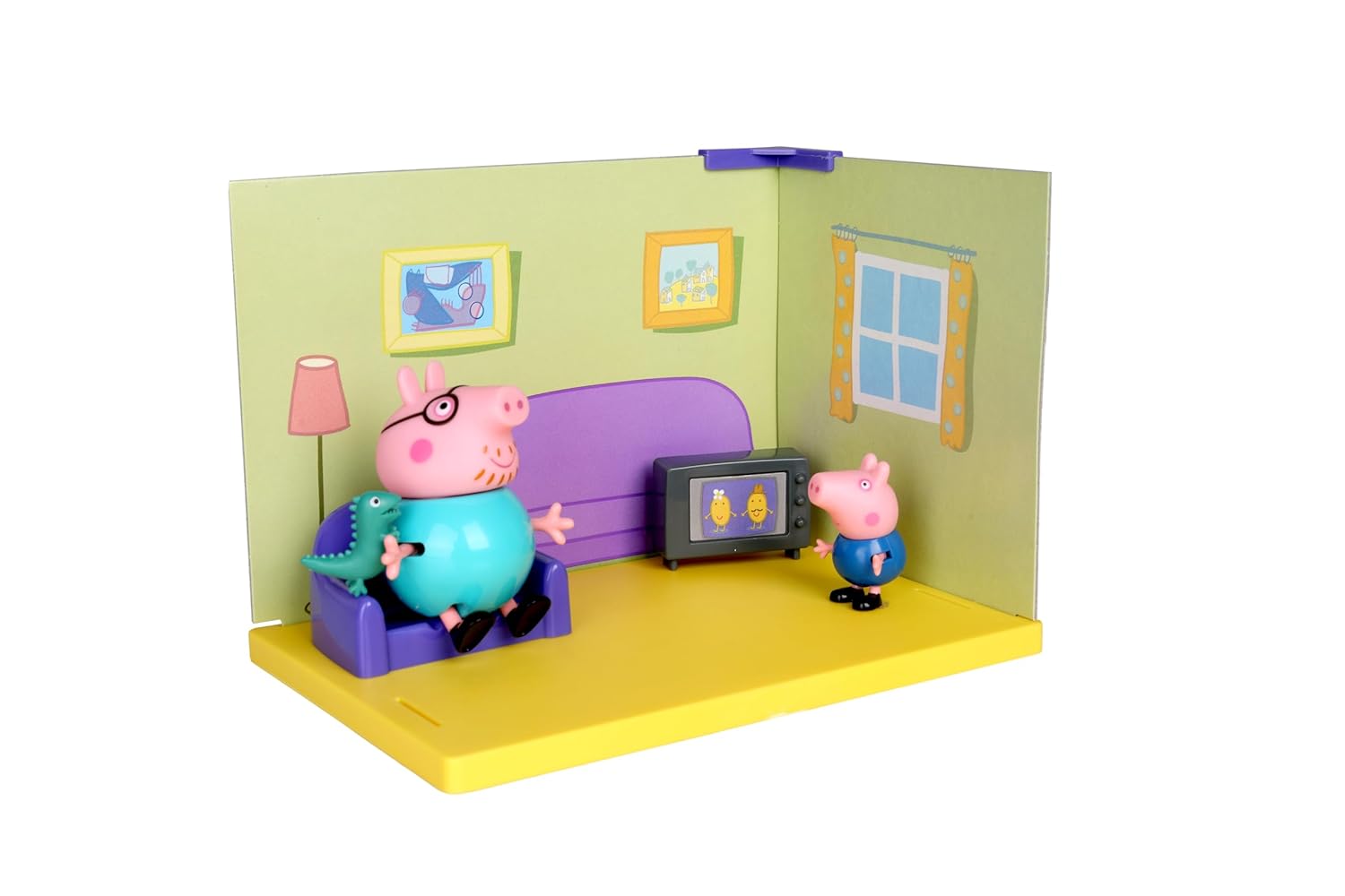 PEPPA PIG Living Room Themed Preschool Toy with Daddy Pig and George, Includes 2 poseable Figures, Living Room Accessories and Scene Cards, for Girls and Boys Ages 3 and Up