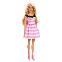 Barbie 65th Anniversary Commemorative Doll with Blonde Hair, Pink and White Striped Dress with Matching Heels