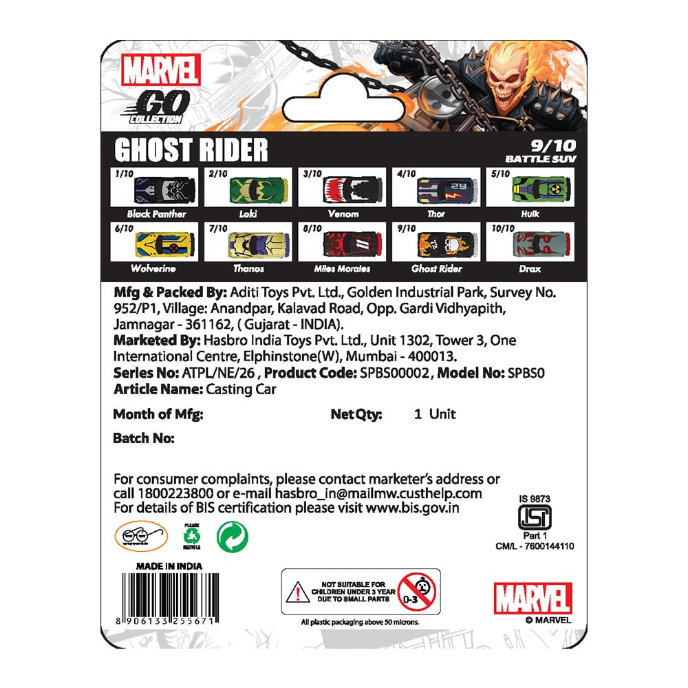 Marvel Go 1:64 Diecast Ghost Rider Battle SUV Toy Car for Collection for Ages 3 years and up