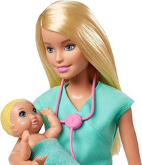 Barbie Baby Doctor Playset with Blonde Doll, 2 Infant Dolls, Exam Table and Accessories, Stethoscope, Chart and Mobile for Ages 3 and Up