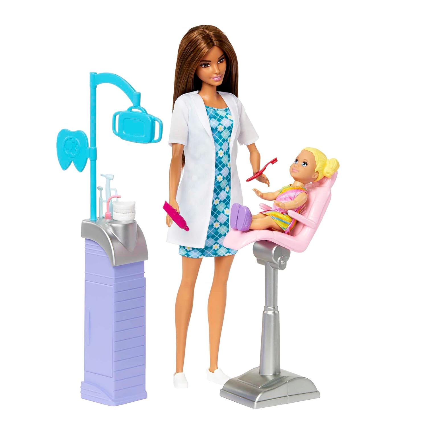 Barbie Careers Brown Hair Dentist Doll and Playset with Accessories Medical Doctor Set for Kids Ages 3+