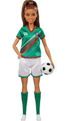 Barbie Soccer Doll, Brunette Ponytail, Colorful 16 Uniform, Soccer Ball, Cleats, Tall Socks, Great Sports for Ages 3+