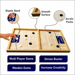 Clapjoy Slingo Fastest Finger First Board Game For Adults & Kids Wooden String Hockey Game Sling Puck Board Hockey Toy Perfect For Family Entertainment, Birthday Party, Christmas Gift