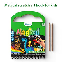 Skillmatics Magical Scratch Art Book for Kids - Dinosaurs, Craft Kits & Supplies, DIY Activity & Stickers, Gifts for Toddlers, Girls & Boys Ages 3, 4, 5, 6, 7, 8, Travel Toys