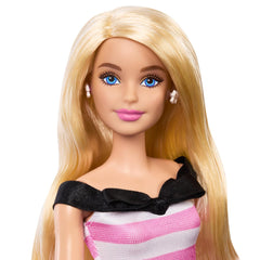 Barbie 65th Anniversary Commemorative Doll with Blonde Hair, Pink and White Striped Dress with Matching Heels