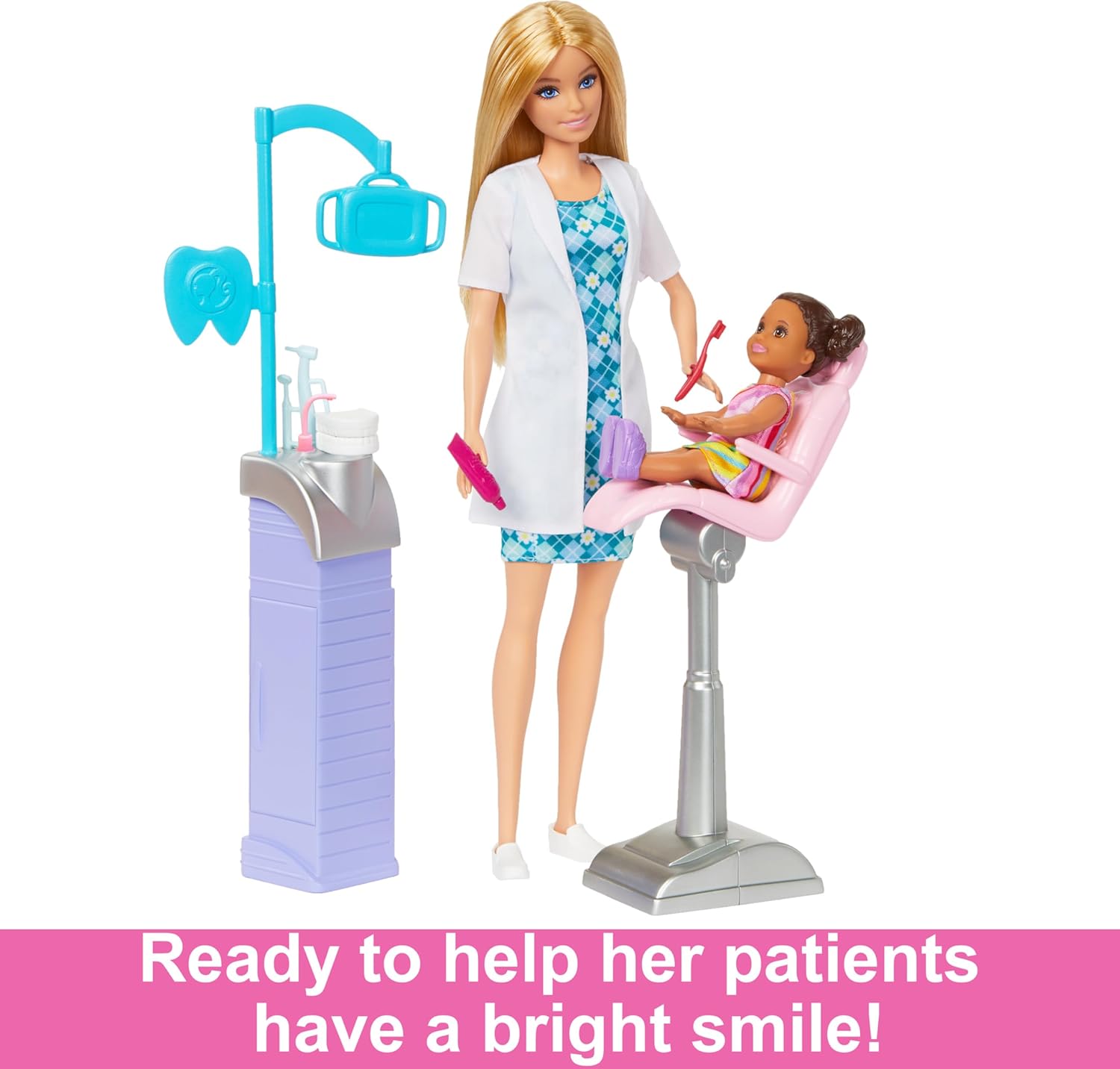 Barbie Careers Blonde Hair Dentist Doll and Playset with Accessories Medical Doctor Set for Kids Ages 3+