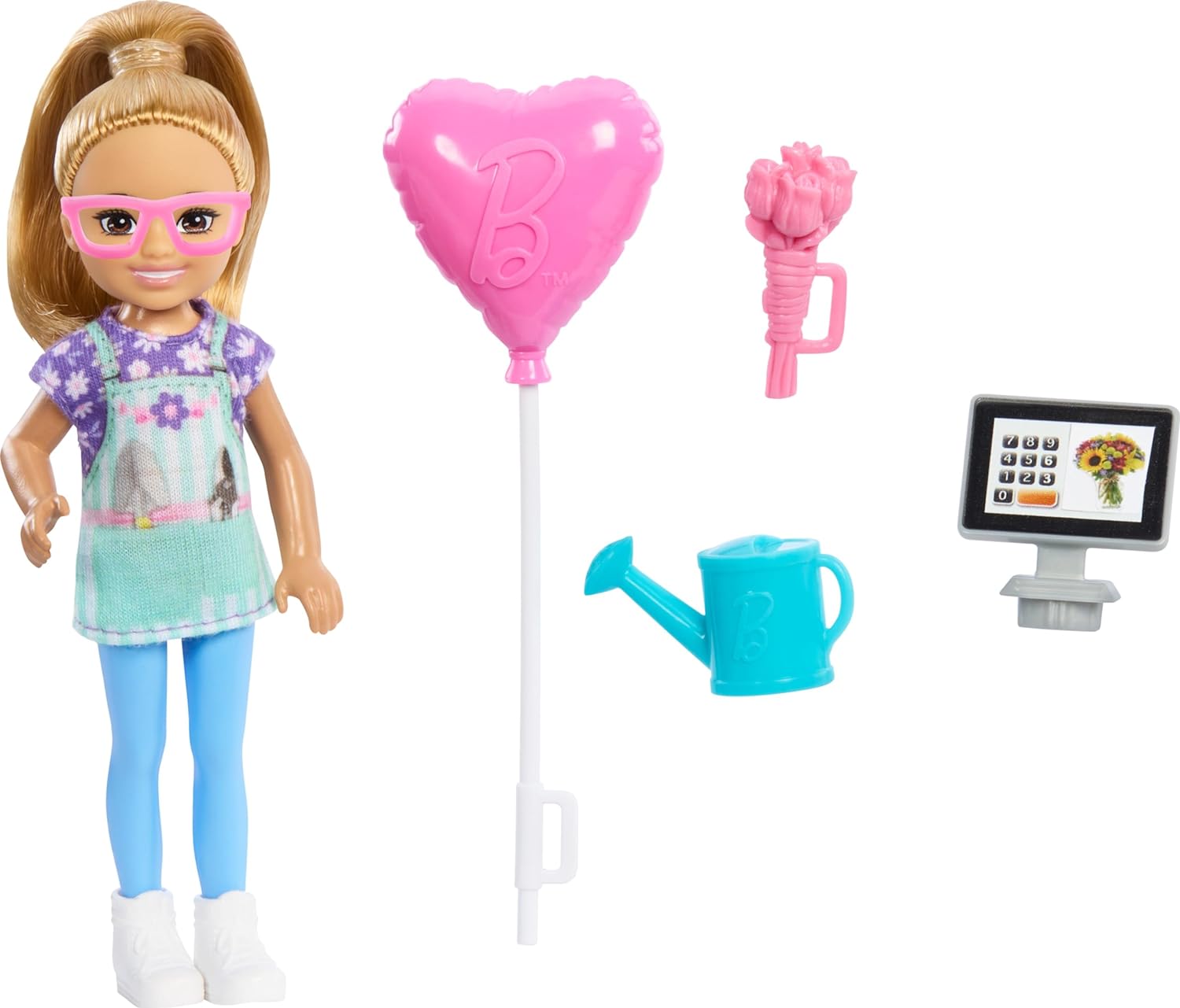 Barbie Toys, Chelsea Doll & Accessories Florist Set, Career Blonde Small Doll with 5 Flower Shop-Themed Pieces Including Bouquet & Register