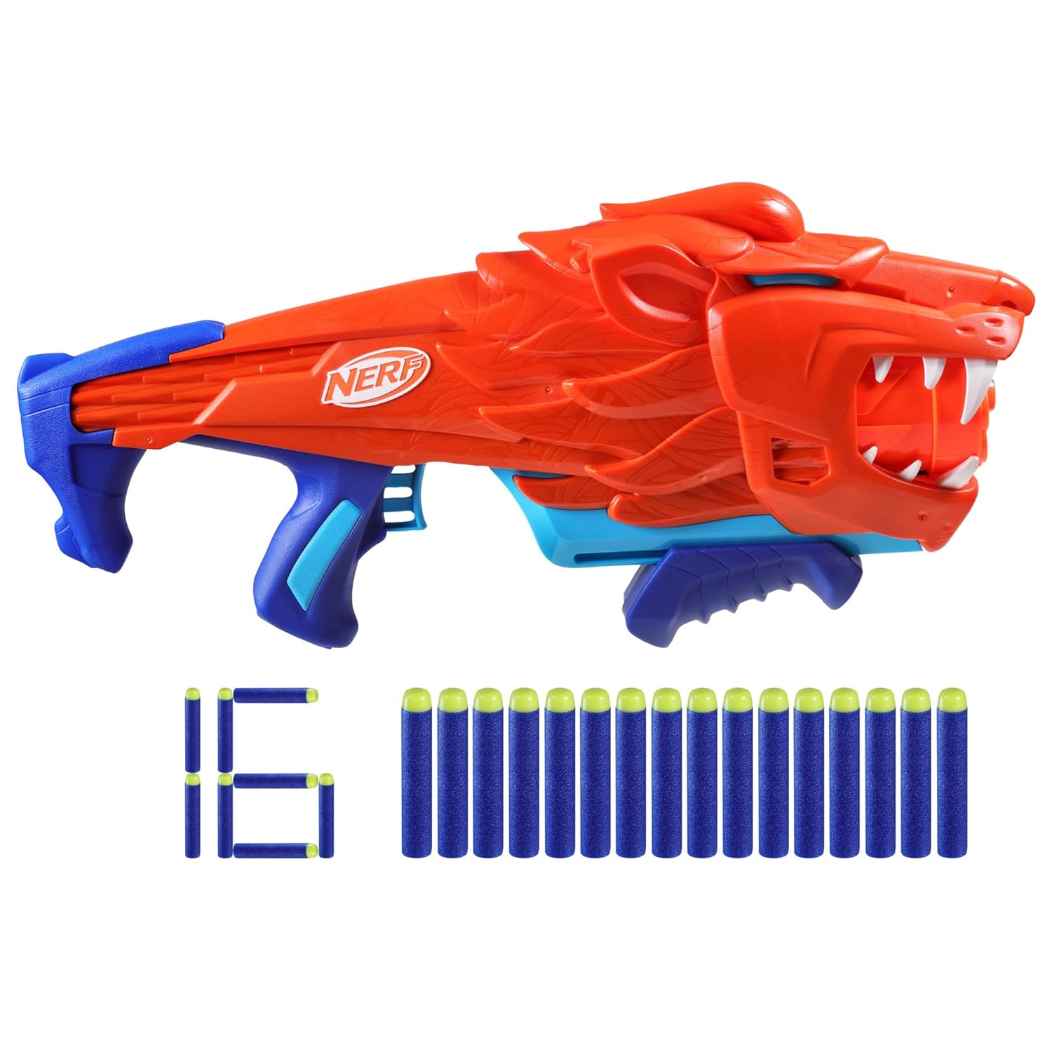 Nerf Junior Wild Lionfury, Easy Play Dart Blaster, 16 Nerf Elite Darts, Nerf Blaster Lion Toys for 6 Year Old Boys & Girls, Outdoor Toys