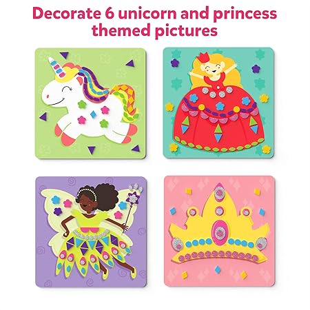 Skillmatics Art Activity - Fun With Foam Unicorns & Princesses, No Mess Diy Sticker Art For Kids, Craft Kits, Gifts For Ages 3, 4, 5, 6, 7, Travel Toy - Multicolor