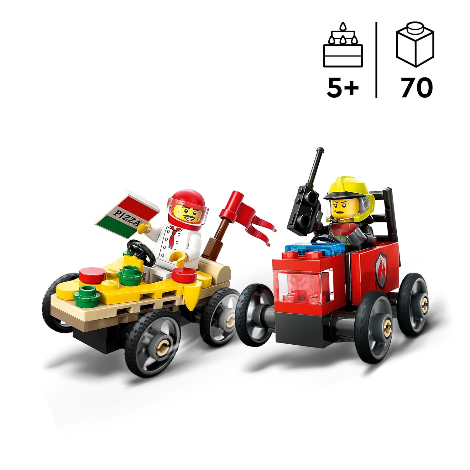 LEGO City Pizza vs. Fire Truck Race Car Building Kit For Ages 5+