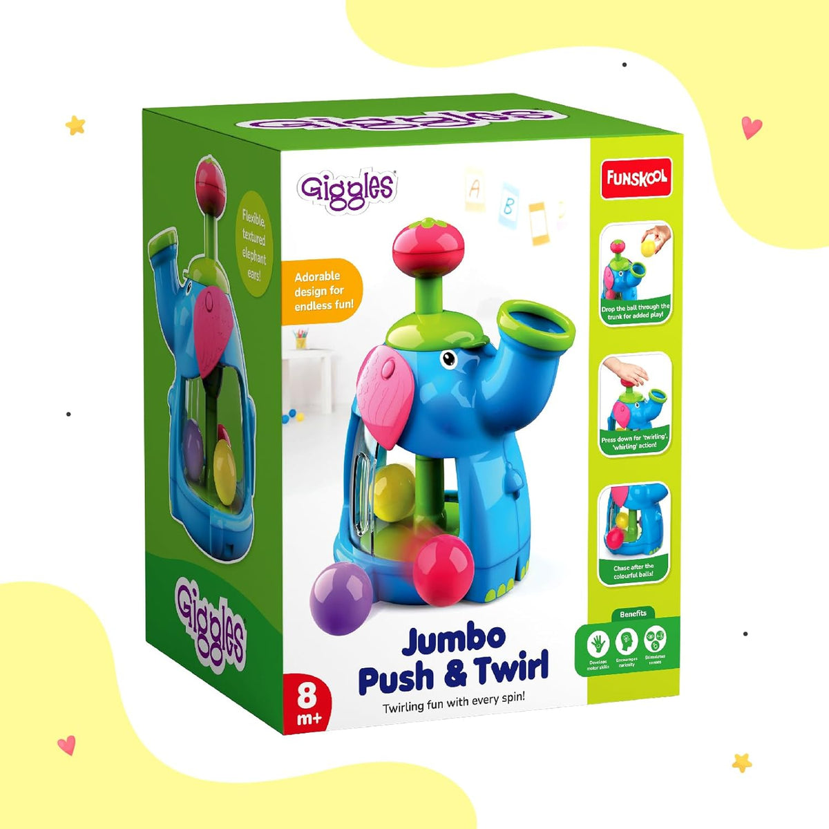 Funskool Giggles Jumbo Push & Twirl Spin Toy for Toddlers for Ages 1+