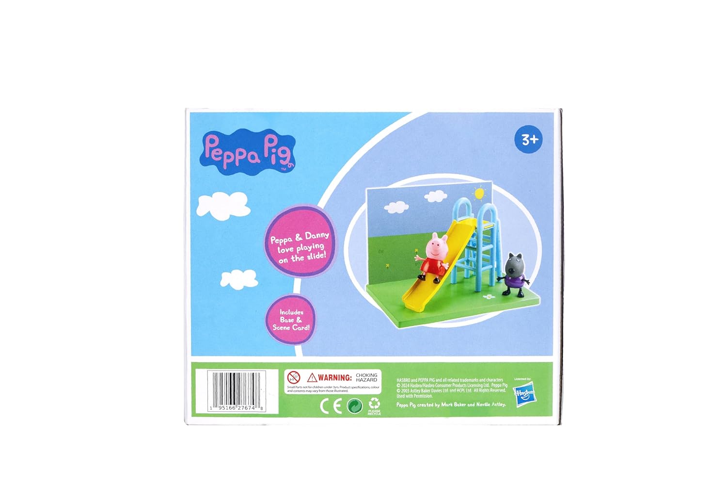 PEPPA PIG Playground Slide Themed Preschool Toy and Danny Dog, Includes 2 poseable Figures, Playground Slide Accessory and Scene Cards, for Girls and Boys Ages 3 and up