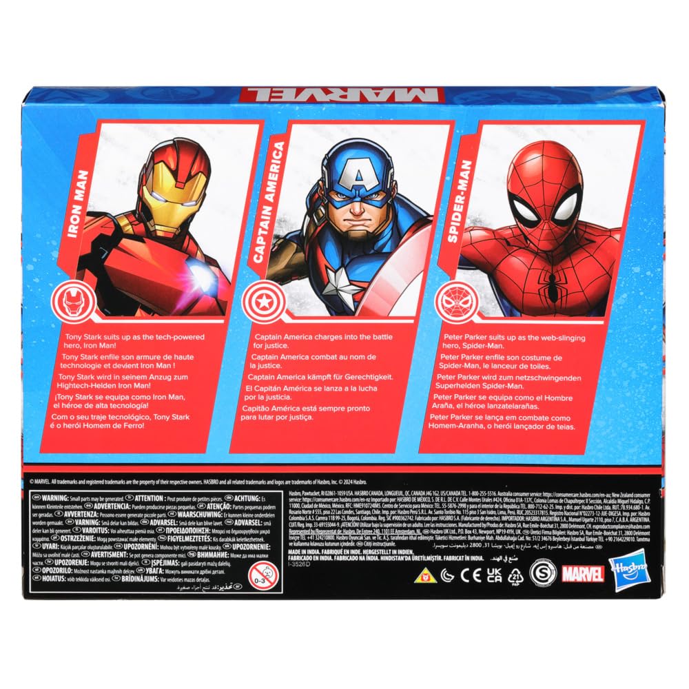 Marvel 6-Inch 3 Pack Set Including Iron Man, Captain America, and Spider-Man Action Figure, Super Hero Toys for Kids, Ages 4+