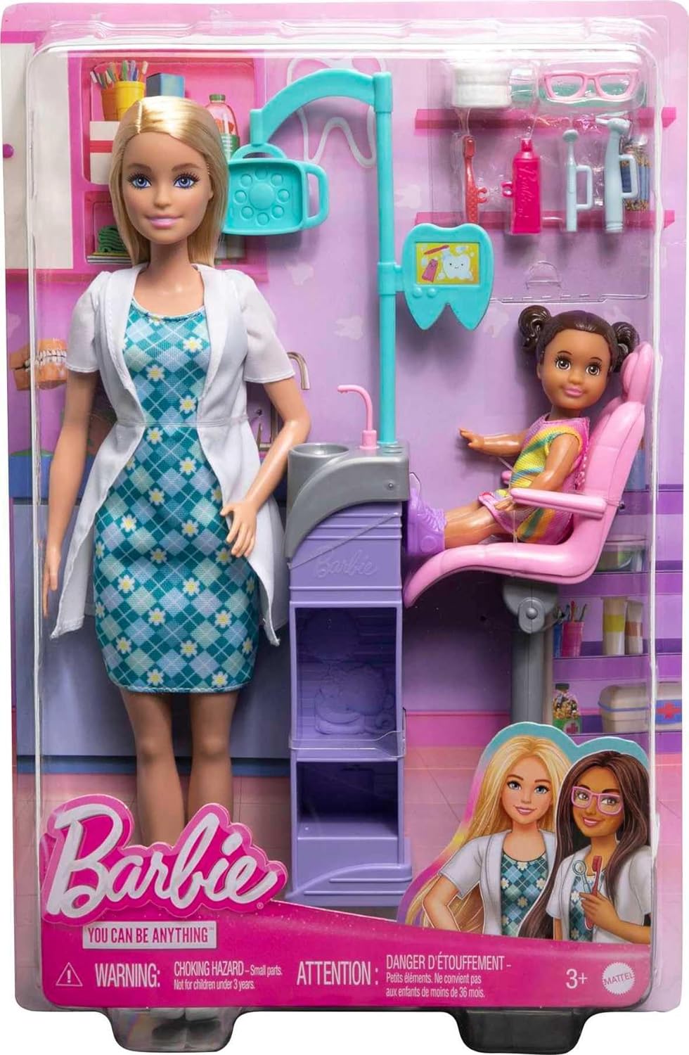 Barbie Careers Blonde Hair Dentist Doll and Playset with Accessories Medical Doctor Set for Kids Ages 3+