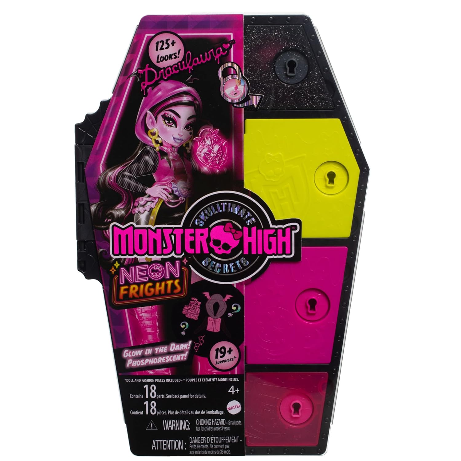 Monster High Draculaura Doll and Fashion Set, Skulltimate Secrets Neon Frights, Dress-Up Locker with 19+ Surprises for Kids Ages 5+