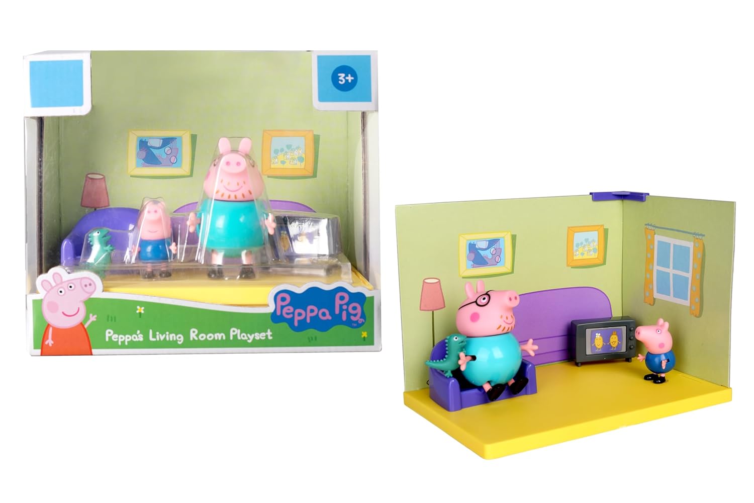 PEPPA PIG Living Room Themed Preschool Toy with Daddy Pig and George, Includes 2 poseable Figures, Living Room Accessories and Scene Cards, for Girls and Boys Ages 3 and Up