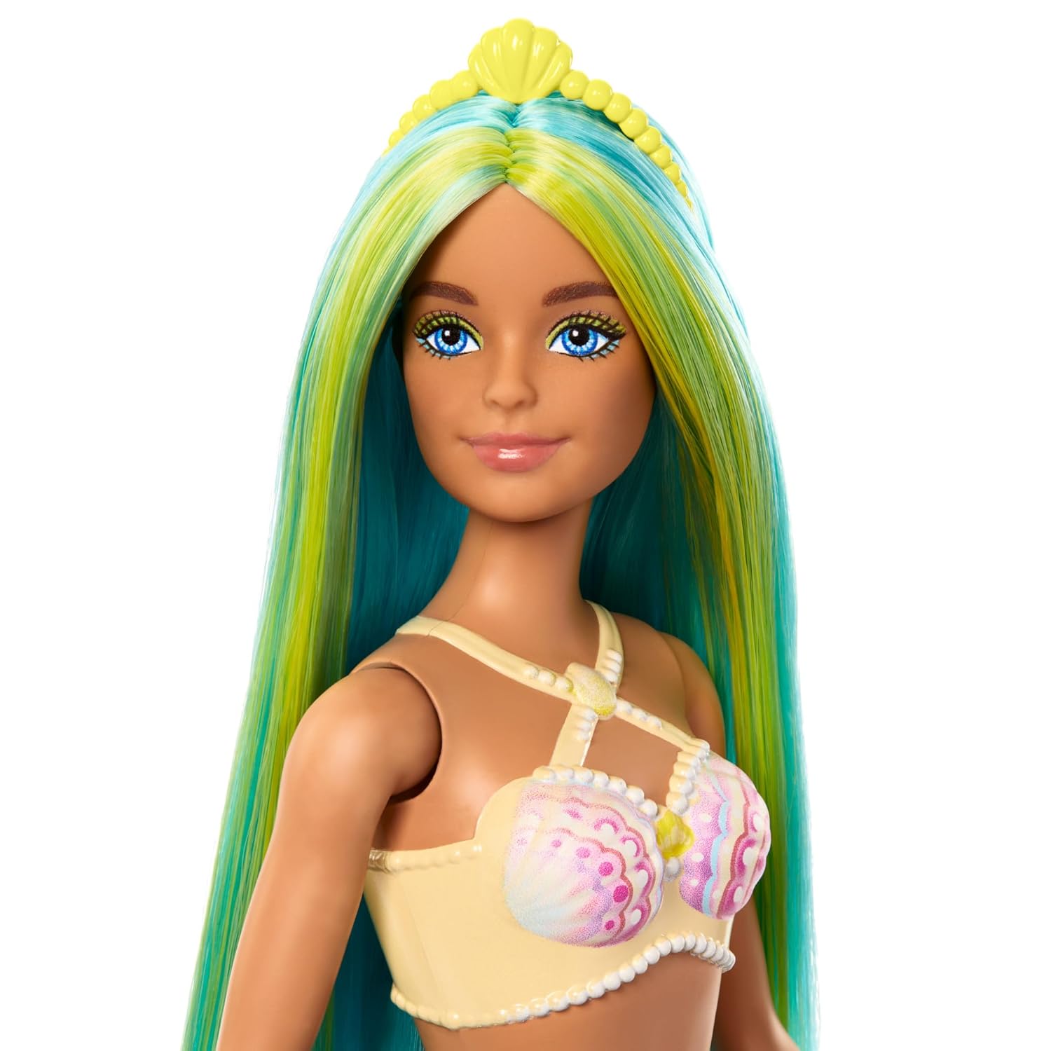 Barbie Mermaid Doll 1 with Fantasy Hair and Headband Accessories, Mermaid Toys with Shell-Inspired Bodices and Colorful Tails