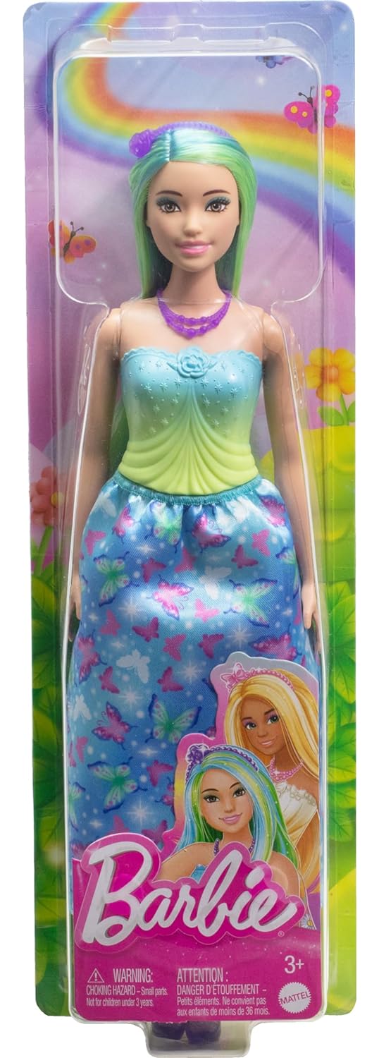 Barbie Royal Doll with Blue-Highlighted Hair, Butterfly-Print Skirt and Accessories