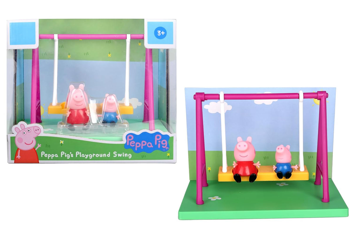 PEPPA PIG Playground Swing Themed Preschool Toy and George, Includes 2 poseable Figures, Playground Swing Accessory and Scene Cards, for Girls and Boys Ages 3 and up