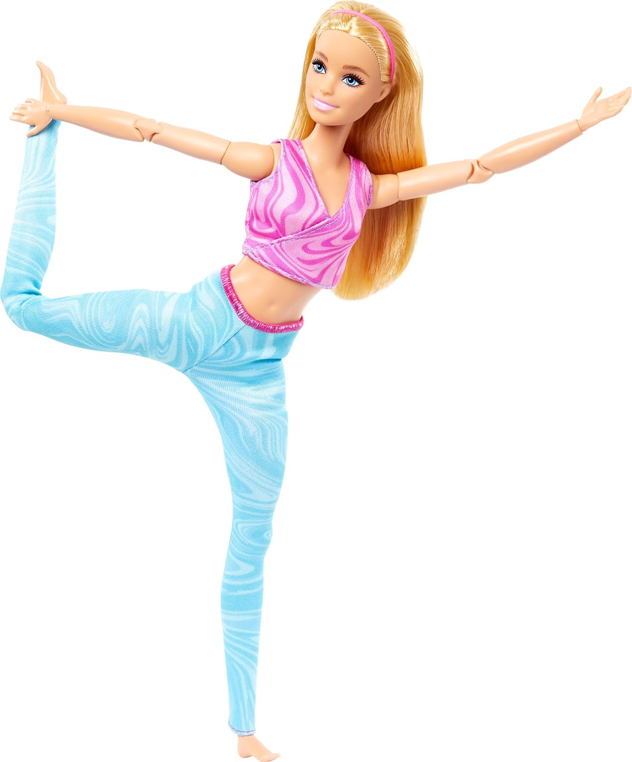 Barbie Made to Move Fashion Doll with Blonde Hair Wearing Removable Pink Sports Top & Blue Yoga Pants, 22 Bendable Joints