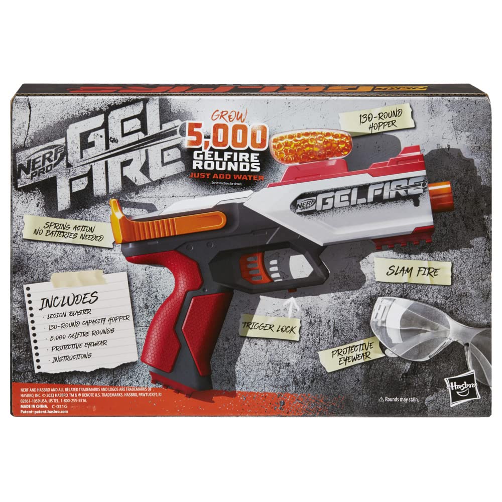 Nerf Pro Gelfire Legion Spring Action Blaster, 5000 Gelfire Rounds, 130 Round Hopper, Protective Eyewear, Slam Fire, Ages 14+