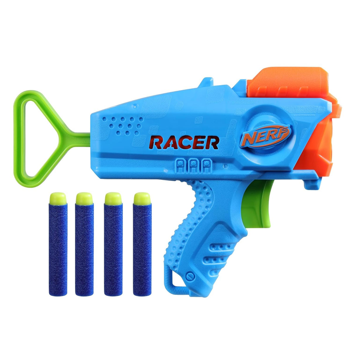 Nerf Elite Junior Racer Easy Play Dart Blaster, 4 Nerf Elite Darts, Nerf Blaster Outdoor Toys for 6 Year Old Boys & Girls