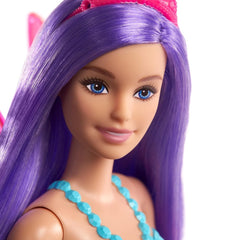 Barbie Dreamtopia 11.5-inch Purple Hair Fairy Doll Wearing Skirt, Clip-On Wings & Tiara, for Kids Ages 3 and UP