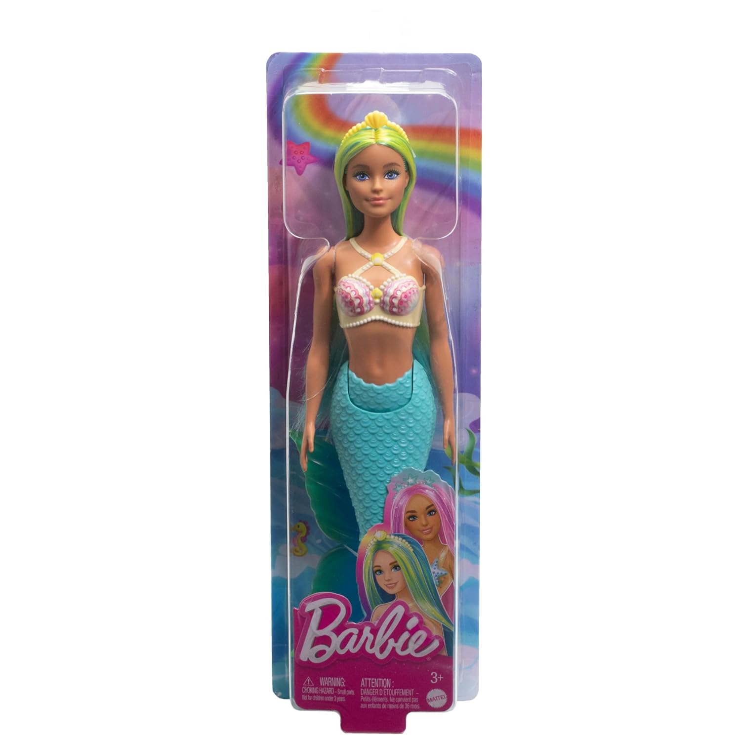 Barbie Mermaid Doll 1 with Fantasy Hair and Headband Accessories, Mermaid Toys with Shell-Inspired Bodices and Colorful Tails