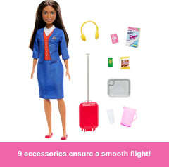 Barbie Flight Attendant Brunette Fashion Doll For Kids Ages 3 Years And Up