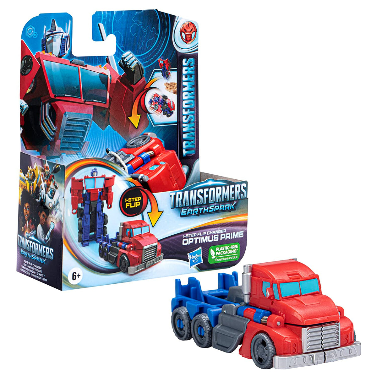 Transformers EarthSpark 1-Step Flip Changer 4 Inch Optimus Prime Action Figure Ages 6 Years and Up