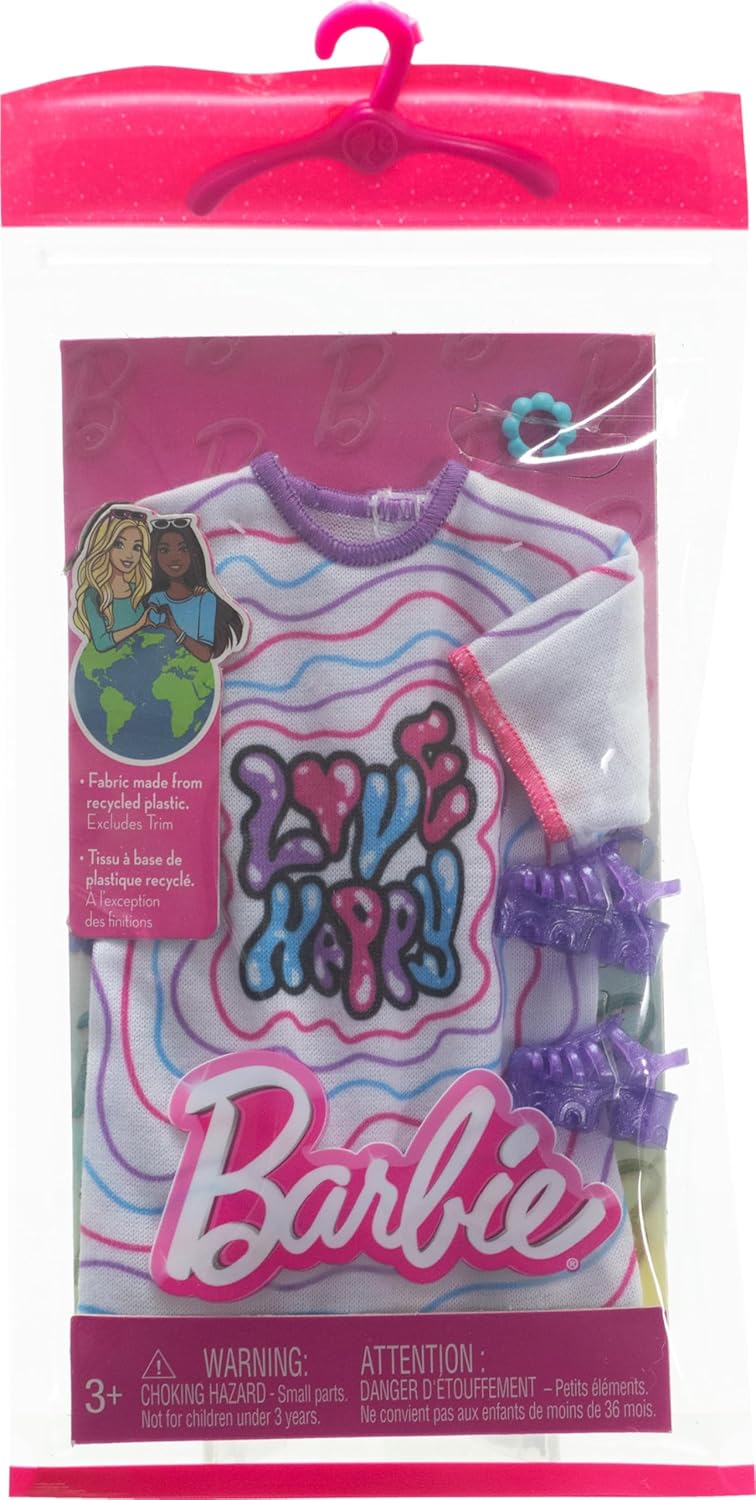 Barbie Doll Clothing, Fashion Pack With Pink Puff Sleeve Dress & Accessories