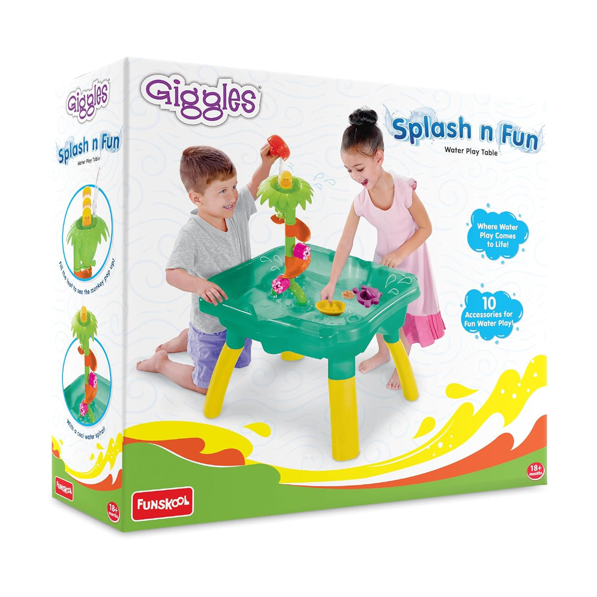 Funskool Giggles Splash n Fun Water Play Table, 10 Accessories for Water Fun Play, Ideal for pre-Schoolers, Multi-Colour